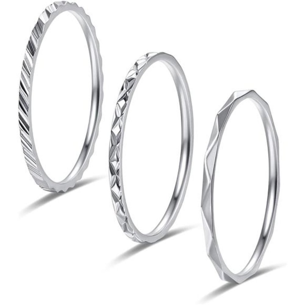 Set of 3 Stainless Steel Stacking Rings | Plain Band Knuckle Midi Rings - Picture 5 of 5